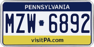 PA license plate MZW6892
