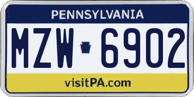 PA license plate MZW6902