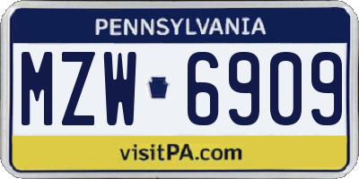 PA license plate MZW6909