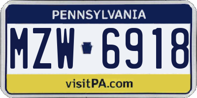 PA license plate MZW6918