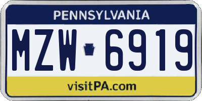 PA license plate MZW6919