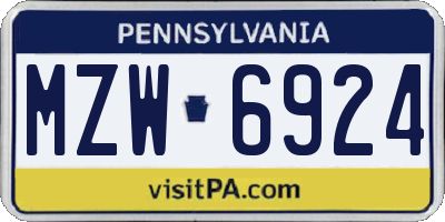 PA license plate MZW6924