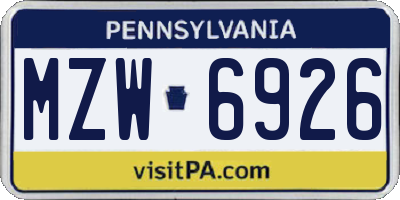 PA license plate MZW6926