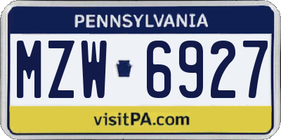 PA license plate MZW6927