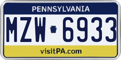 PA license plate MZW6933