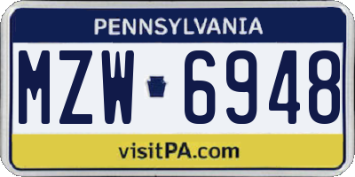 PA license plate MZW6948