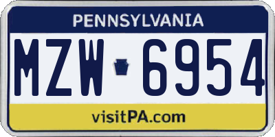PA license plate MZW6954