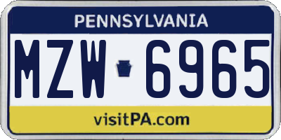 PA license plate MZW6965