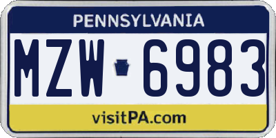 PA license plate MZW6983