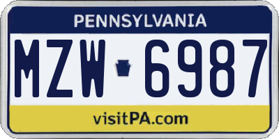 PA license plate MZW6987