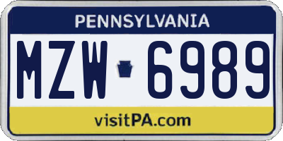 PA license plate MZW6989