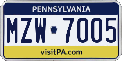 PA license plate MZW7005