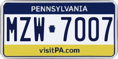 PA license plate MZW7007