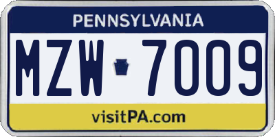 PA license plate MZW7009