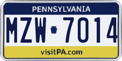 PA license plate MZW7014