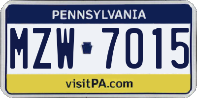 PA license plate MZW7015