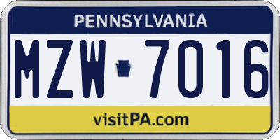 PA license plate MZW7016
