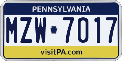 PA license plate MZW7017