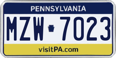 PA license plate MZW7023