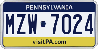 PA license plate MZW7024