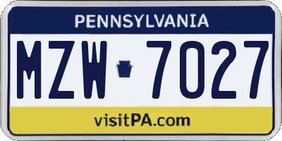 PA license plate MZW7027