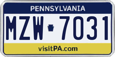 PA license plate MZW7031