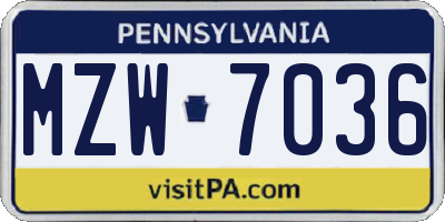 PA license plate MZW7036