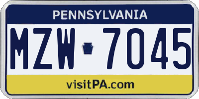 PA license plate MZW7045
