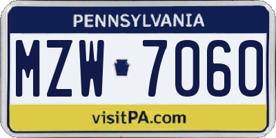 PA license plate MZW7060