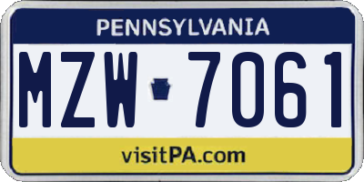 PA license plate MZW7061