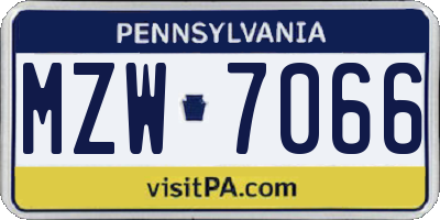 PA license plate MZW7066
