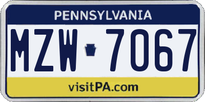 PA license plate MZW7067
