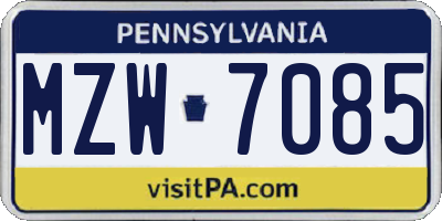 PA license plate MZW7085