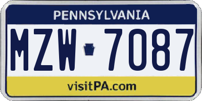 PA license plate MZW7087