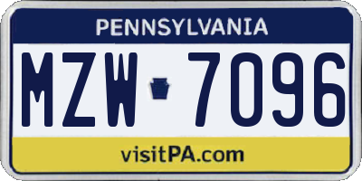 PA license plate MZW7096