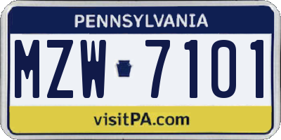 PA license plate MZW7101