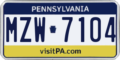 PA license plate MZW7104