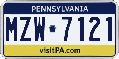 PA license plate MZW7121