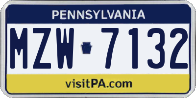 PA license plate MZW7132
