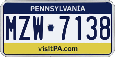 PA license plate MZW7138