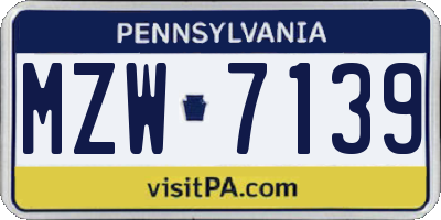 PA license plate MZW7139
