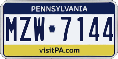 PA license plate MZW7144
