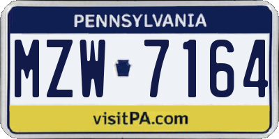 PA license plate MZW7164