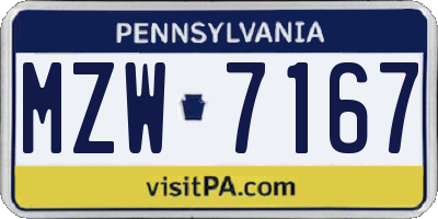 PA license plate MZW7167
