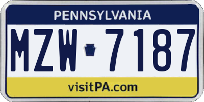 PA license plate MZW7187