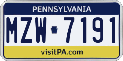 PA license plate MZW7191