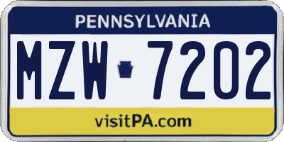 PA license plate MZW7202