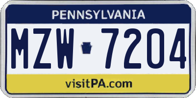 PA license plate MZW7204