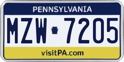 PA license plate MZW7205