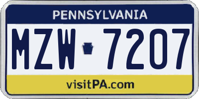 PA license plate MZW7207